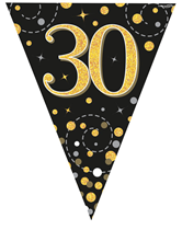 Black & Gold Happy 30th Birthday Flag Bunting