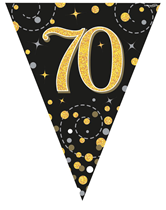 Black & Gold Happy 70th Birthday Flag Bunting