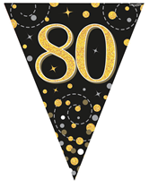 Black & Gold Happy 80th Birthday Flag Bunting