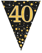 Black & Gold Happy 40th Birthday Flag Bunting