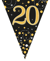 Black & Gold Happy 20th Birthday Flag Bunting