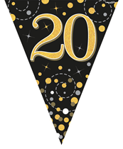 Black &amp; Gold Happy 20th Birthday Flag Bunting