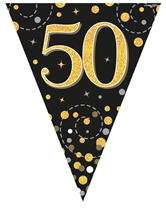 Black & Gold Happy 50th Birthday Flag Bunting