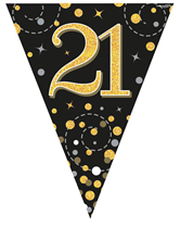 Black & Gold Happy 21st Birthday Flag Bunting