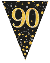 Black & Gold Happy 90th Birthday Flag Bunting