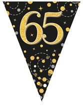 Black & Gold Happy 65th Birthday Flag Bunting