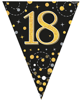 Black & Gold Happy 18th Birthday Flag Bunting
