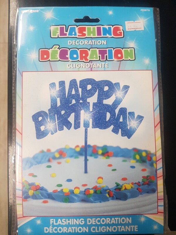 Flashing happy birthday decoration in blue