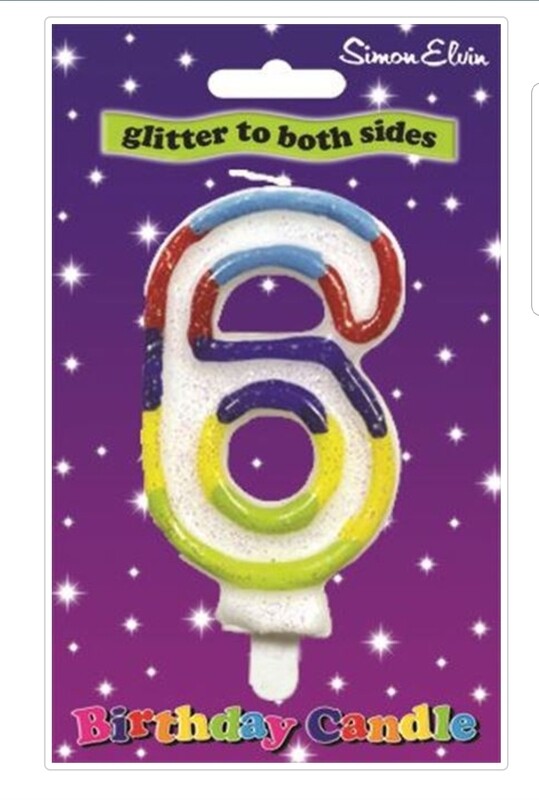 NUMBER 6 multicoloured candle