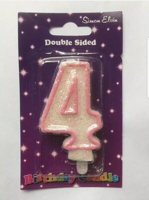 NUMBER 4 pink glitter candle