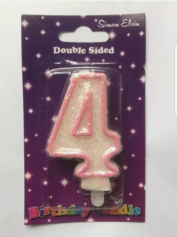 NUMBER 4 pink glitter candle