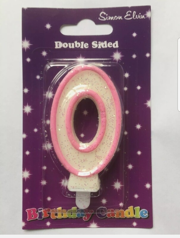 NUMBER 0 pink glitter candle