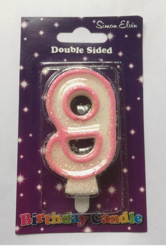 NUMBER 9 pink glitter candle
