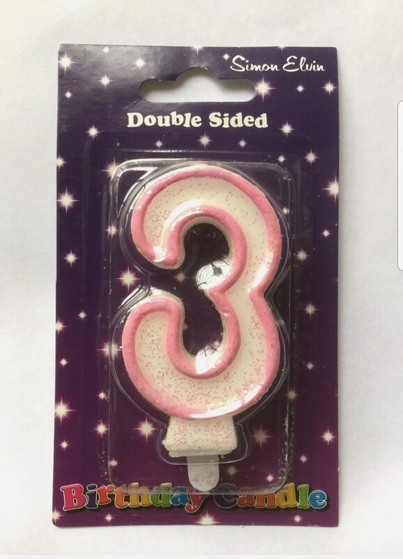 NUMBER 3 pink glitter candle