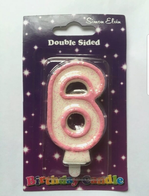 NUMBER 6 pink glitter candle