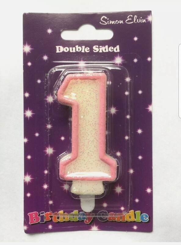 NUMBER 1 pink glitter candle