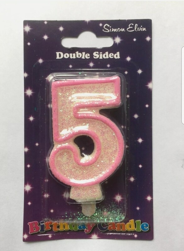 NUMBER 5 pink glitter candle