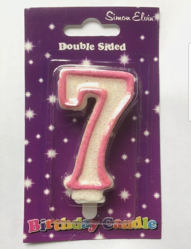 NUMBER 7 pink glitter candle