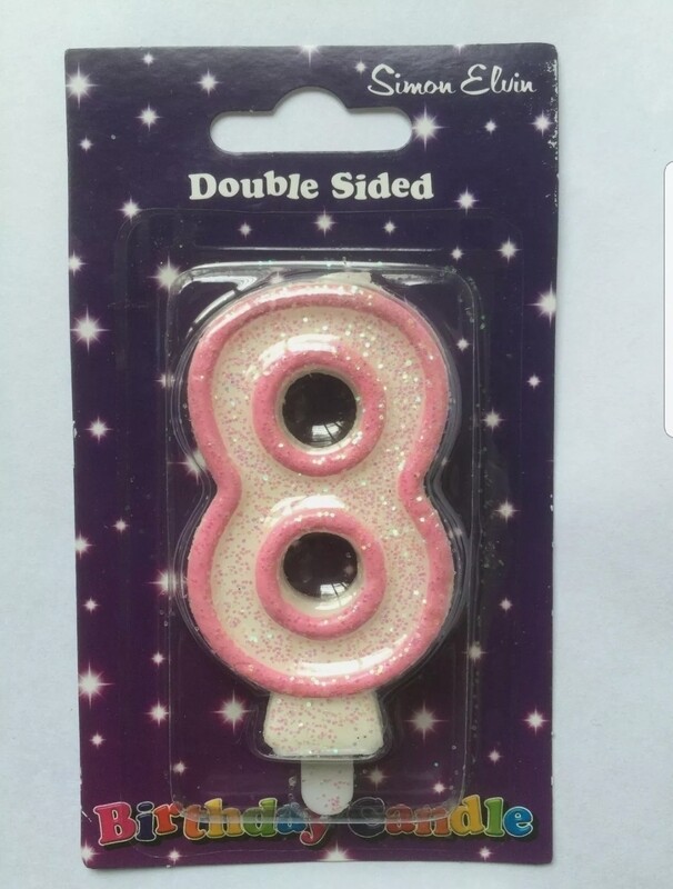 NUMBER 8 pink glitter candle