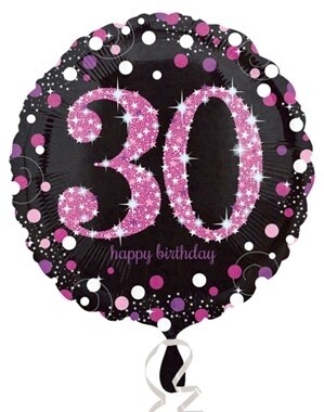 30th Birthday Pink & Black Foil Balloon