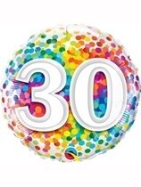 Rainbow Confetti 30th Birthday 18" Foil Balloon