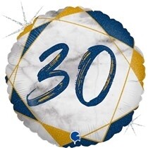 Blue & Gold Marble 30th Birthday 18" Foil Balloon