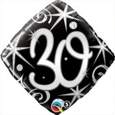 Black Sparkles Diamond 30th Birthday 18" Foil Balloon