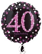 40th Birthday Pink & Black Foil Balloon