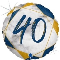 Blue & Gold Marble 40th Birthday 18" Foil Balloon