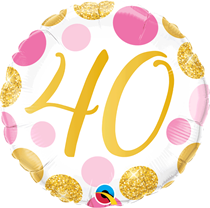 Pink & Gold Dots 40th Birthday 18" Foil Balloon