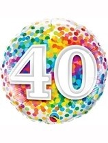 Rainbow Confetti 40th Birthday 18" Foil Balloon