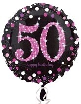 50th Birthday Pink & Black Foil Balloon