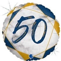 Blue & Gold Marble 50th Birthday 18" Foil Balloon