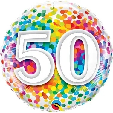 Rainbow Confetti 50th Birthday 18" Foil Balloon