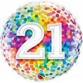 Rainbow Confetti 21st Birthday 18" Foil Balloon