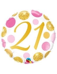 Pink & Gold Dots 21st Birthday 18" Foil Balloon
