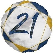 Blue & Gold Marble 21st Birthday 18" Foil Balloon