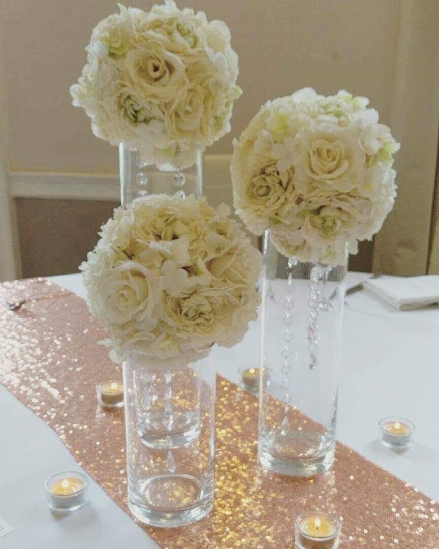  3 Cylinder Vase Centrepiece Hire with a flower ball