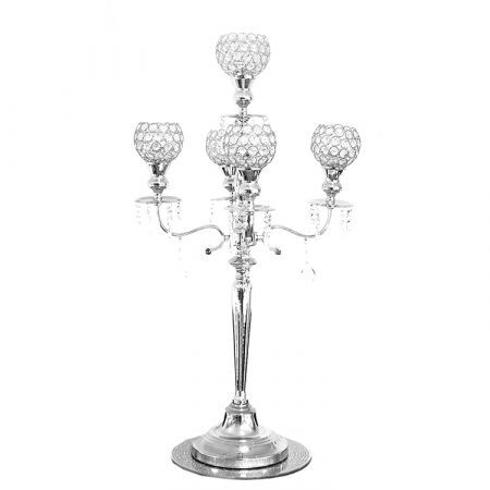 Crystal Goblet 5 Arm Silver Candelabra