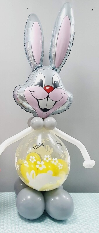 Grey Easter Bunny with Stuffing balloon display 