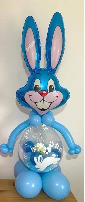 Blue Easter Bunny with Stuffing balloon display 