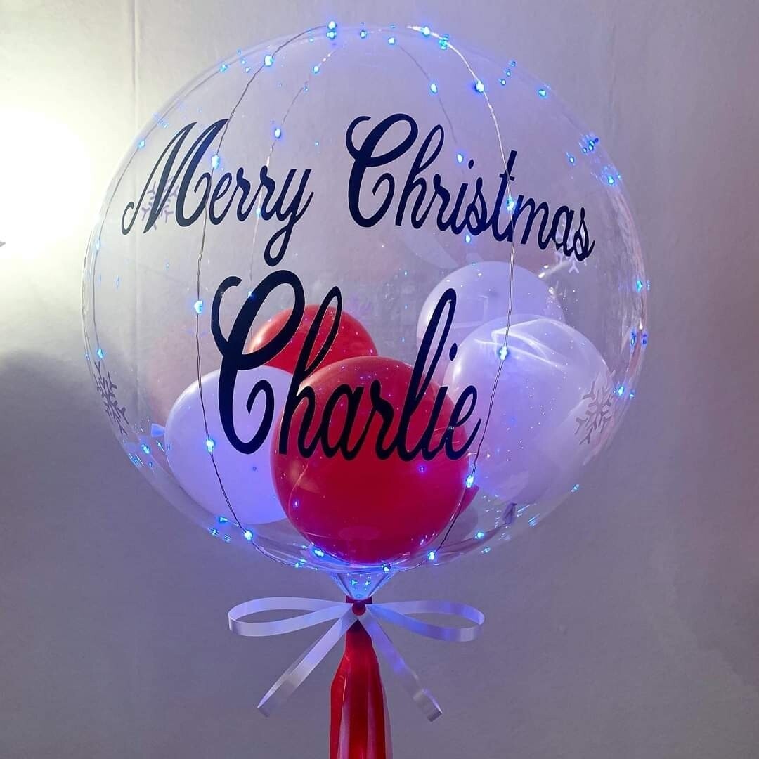 Personalised MERRY CHRISTMAS LED lights & mini balloons 
