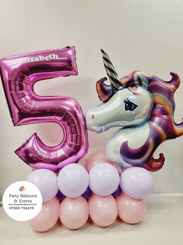 Unicorn Balloon Stack with age balloon