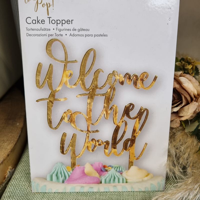 Welcome to the world mirror effect acrylic cake topper