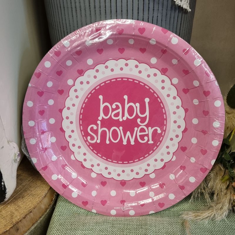 Pink baby shower plates