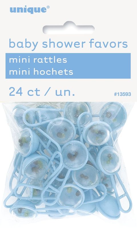 Baby Blue Plastic mini rattles Baby Shower Christening Favours Gift