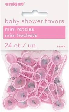 Baby Pink Plastic mini rattles Baby Shower Christening Favours Gift