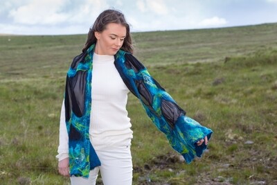 Nuno Felted Silk Chiffon Scarf - BLUE Nuno Felted Silk Chiffon Scarf - BLUE