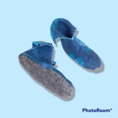 Childs Blue wool slipper boot - MADE TO ORDER
