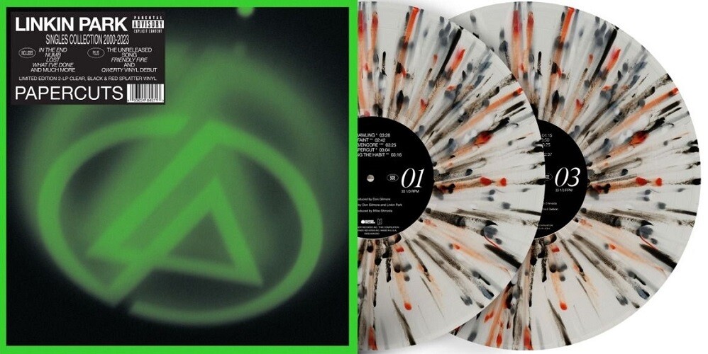 Linkin Park - Papercuts: Singles Collection 2000-2023 [2LP] clear with black and red splatter colored vinyl, indie-retail exclusive